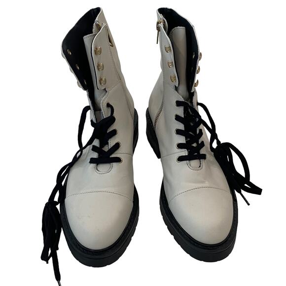 NEW! AllSaints Dusty Cap Toe Combat Boot Stone White Leather - Picture 5 of 10